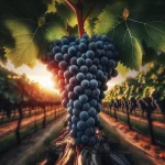 Image représentant une grappe de raisins du cépage Syrah, mettant en avant sa couleur profonde et ses raisins juteux, symbolisant les caractéristiques uniques et savoureuses de ce cépage.