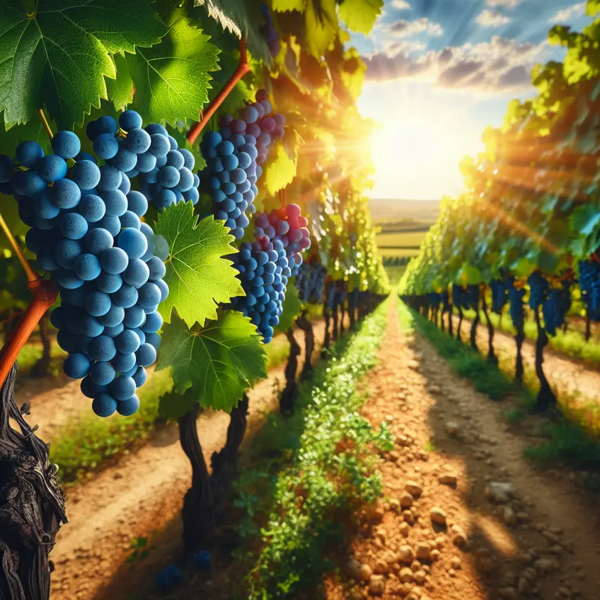 Vigne de Cinsault avec des grappes de raisins mûrs, illustrant les caractéristiques uniques de ce cépage de vin.