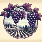 Image d'une grappe de raisins Sangiovese, cépage italien populaire pour la vinification, exposée au soleil sur une vigne verdoyante.