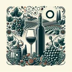 Verre de vin Cabernet Franc rouge profond avec des arômes de fruits rouges et d'épices, entouré de grappes de raisin Cabernet Franc sur une table en bois rustique.