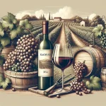 Vigne de Gamay avec des raisins mûrs sous le soleil, illustrant le cépage unique du Vin Gamay.