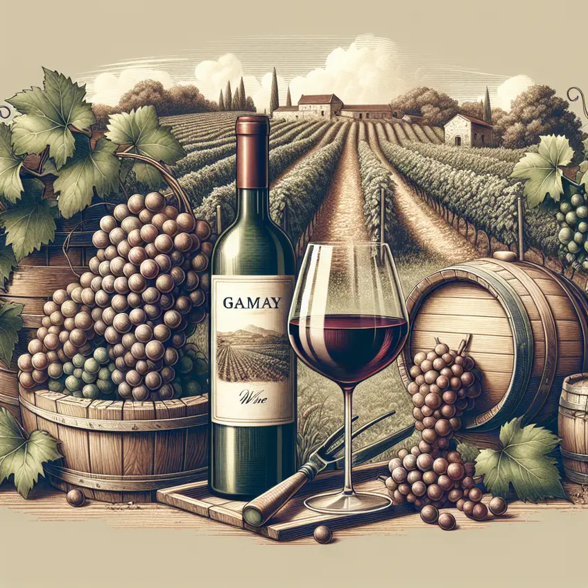 Vigne de Gamay avec des raisins mûrs sous le soleil, illustrant le cépage unique du Vin Gamay.