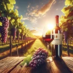 Bouteille de Vin Malbec accompagnée d'un verre rempli, avec des raisins et du fromage en arrière-plan, illustrant ses saveurs uniques et ses accords gastronomiques.