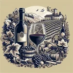 Verre de vin Nebbiolo, révellant une robe rubis intense, entouré de raisins Nebbiolo et d'une charcuterie fine, évoquant ses saveurs uniques et raffinées.