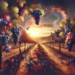 Vins de Shiraz dans un verre, mettant en valeur leurs arômes et saveurs uniques avec une vue de vignes en arrière-plan.