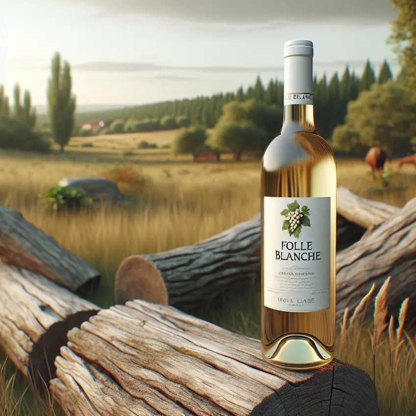 Image représentant une grappe de raisins Folle Blanche avec des feuilles verdoyantes en arrière-plan, symbolisant les trésors de cette variété de vin.