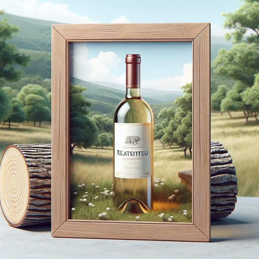 Rkatsiteli vin géorgien : grappes de raisins dorés et verre de vin au soleil, mettant en valeur la couleur et l'arôme distinctifs de ce vin unique.
