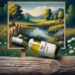 Verre de Sauvignon Blanc vin avec une couleur jaune pâle et des arômes de fruits frais, accompagné de grappes de raisins sur une table en bois.