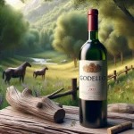 Bouteilles de Vin Godello soigneusement disposées sur une table en bois, entourées de raisins fraîs et d'un verre de vin, mettant en avant les saveurs uniques du cépage Godello.