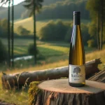 Vin Riesling dans un verre élégant, accompagné de fromages et de fruits pour illustrer ses saveurs et accords parfaits.