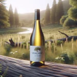 Bouteille de vin blanc Viognier avec un verre rempli à côté, mettant en valeur sa couleur dorée et ses arômes fruités.