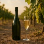 Verres de Cava avec vignes en arrière-plan