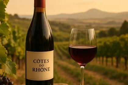 Vignobles des Côtes du Rhône au coucher du soleil