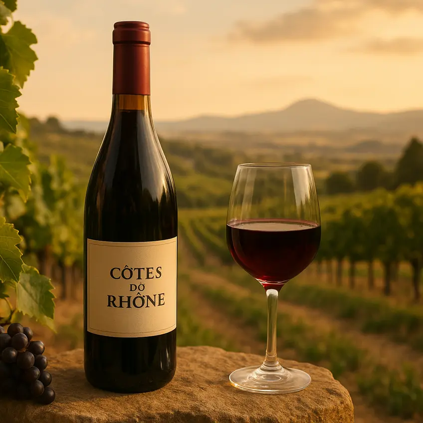 Vignobles des Côtes du Rhône au coucher du soleil