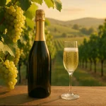 Verres de Prosecco avec paysage viticole en arrière-plan