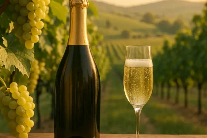 Verres de Prosecco avec paysage viticole en arrière-plan