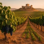 Vignes de Ribera del Duero au coucher du soleil.