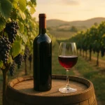 Vin Bairrada, bouteilles et vignes verdoyantes.