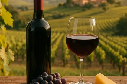 Bouteilles de Vin Beaujolais sur une table