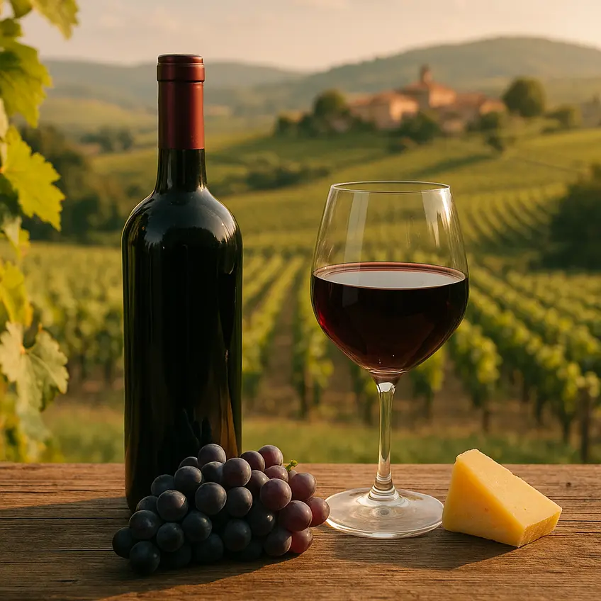 Bouteilles de Vin Beaujolais sur une table