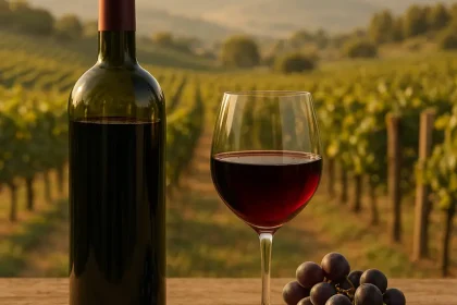 Vins de Nemea dans un vignoble ensoleillé.