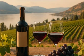 Raisins du vignoble Vin Okanagan ensoleillé.