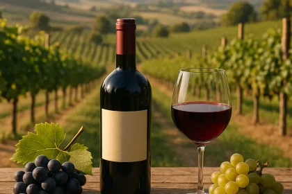 Bouteilles de Vin Ombrie sur table en bois