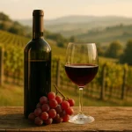 Vignobles du Piémont et bouteilles de vin