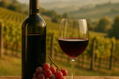 Vignobles du Piémont et bouteilles de vin
