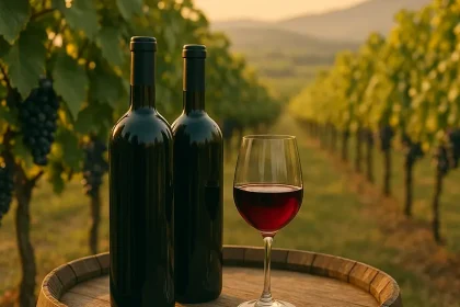 Vigne et bouteilles de vin Shandong