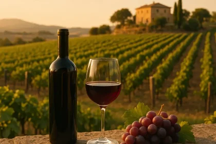 Vignes en Sicile et verres de vin