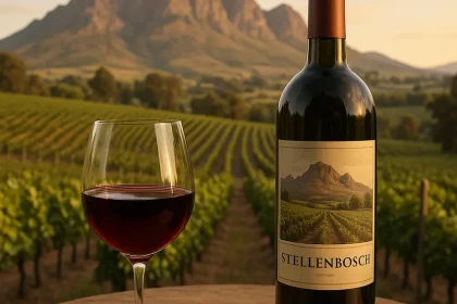 Vins de Stellenbosch dans un champ ensoleillé