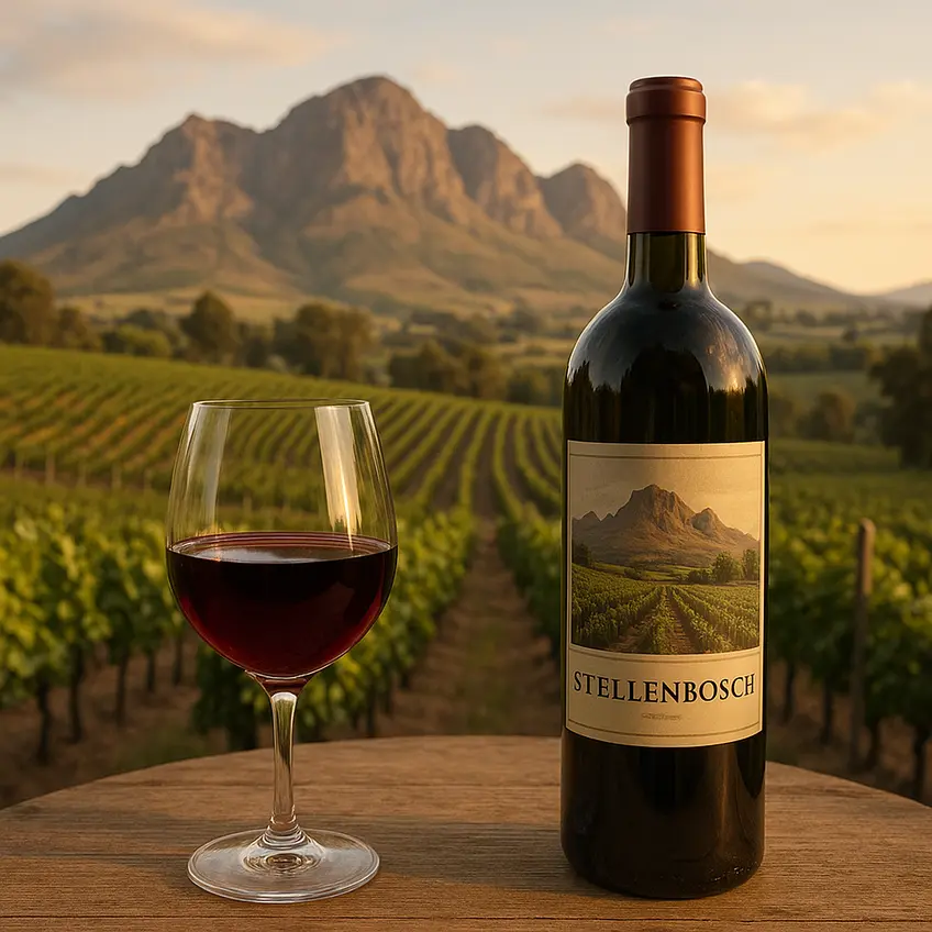 Vins de Stellenbosch dans un champ ensoleillé