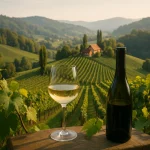 Vignes de Styrie et bouteilles de vin