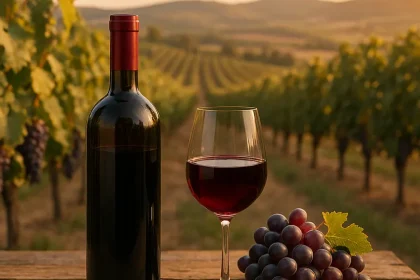 Verres de vin Toro avec vignoble en arrière-plan