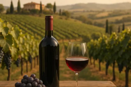 Vignobles ensoleillés, bouteilles de vin Toscane