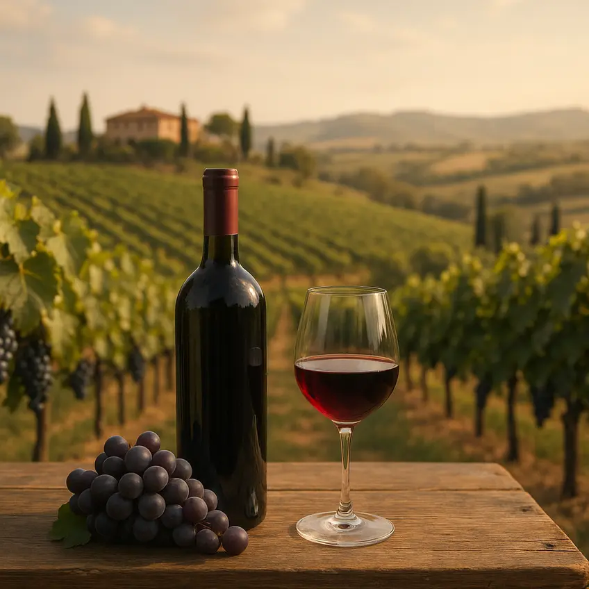 Vignobles ensoleillés, bouteilles de vin Toscane